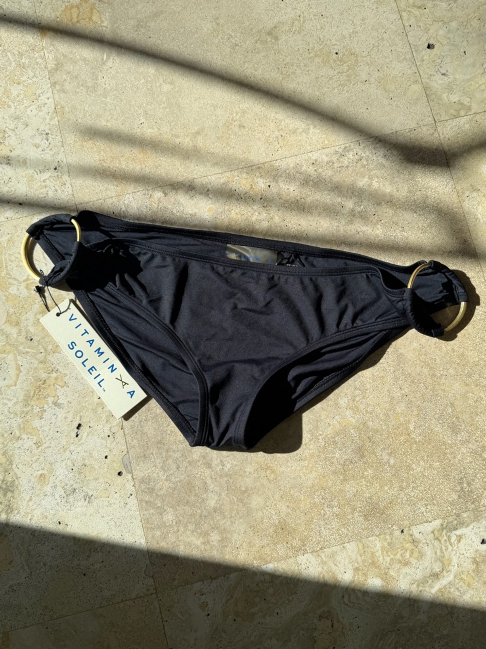 Vitamin A Soleil Black Bikini Bottom with Gold Ring Accents Resort Summer